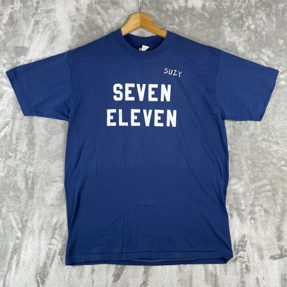 Vintage Stedman T-Shirt Men L Blue Seven Eleven Suzy Graphic Single Stitch USA